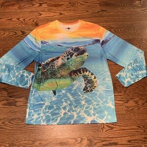 Island Planet Mens Large Long Sleeve Sea Turtle Ocean AOP Shirt, Polyester